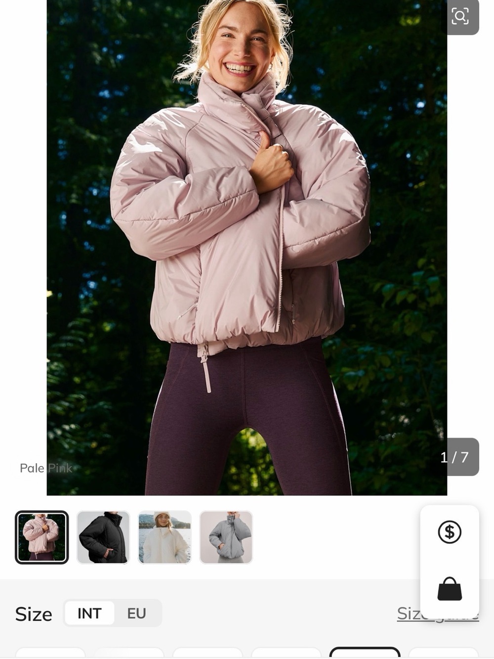 NWOT Beyond Yoga Pale Pink Cropped Puffer Jacket